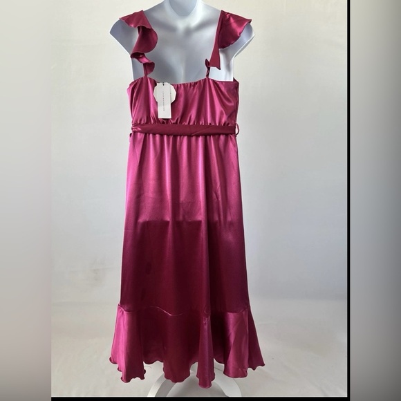 NWT! Fuchsia Pink Satin Wrap Dress By Little Mistress, Spring Wedding! Sz. 6 - Picture 8 of 8